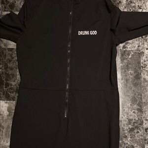 Black Zip-Up Jacket with 'Drunk God' Text